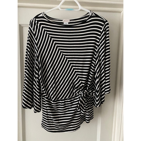 dstudio striped stretch tunic top with waist tie - Picture 1 of 8